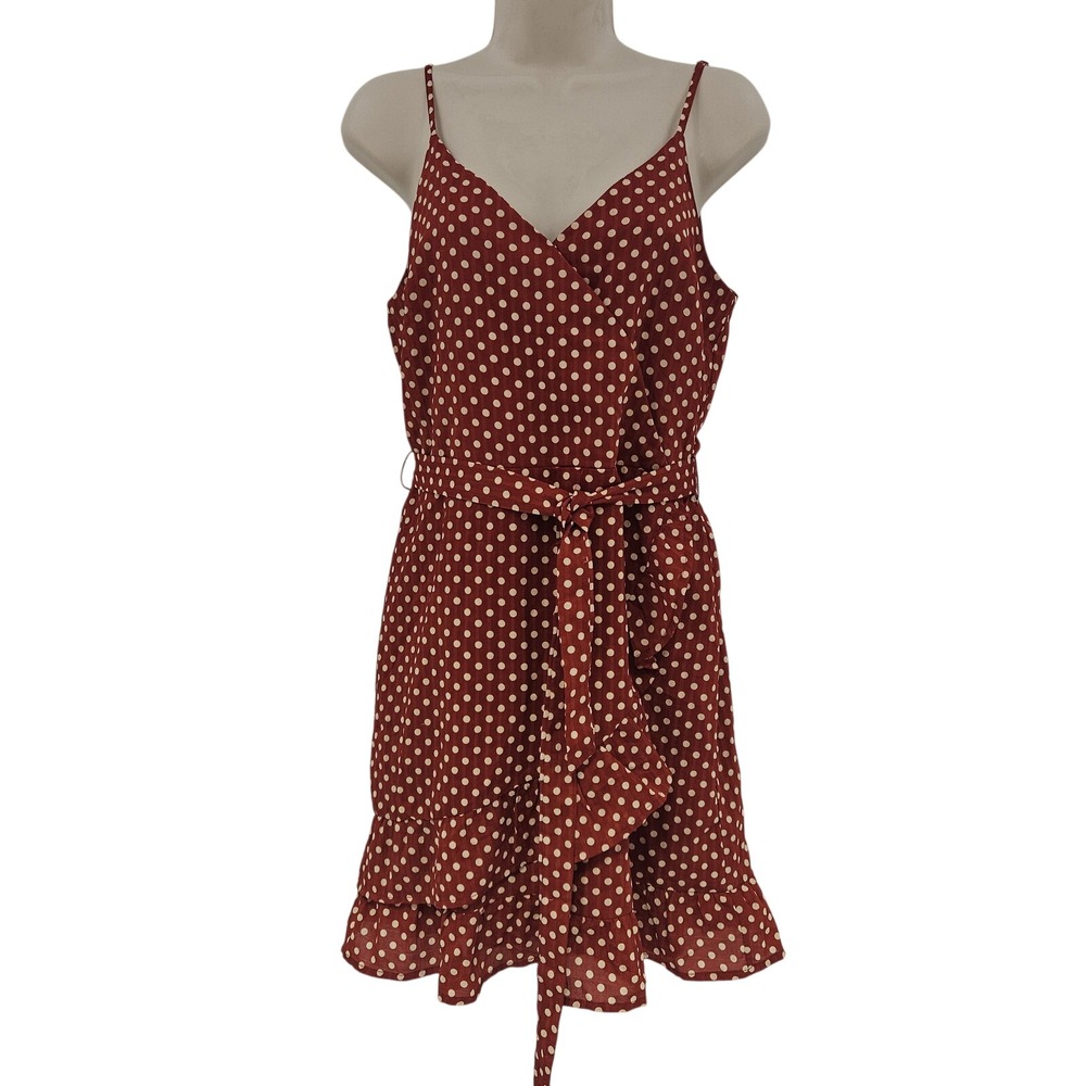 Skies Are Blue Anthropologie SZ L Red Polka Dot Ruffle Wrap Sleeveless Summer